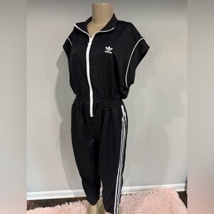Adidas jumpsuit size medium women black one piece outfit vintage rare